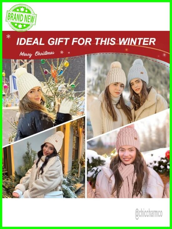 3 in 1 Winter Beanie Hat Scarf Gloves Set Fleece Lined Touchscreen main image 5